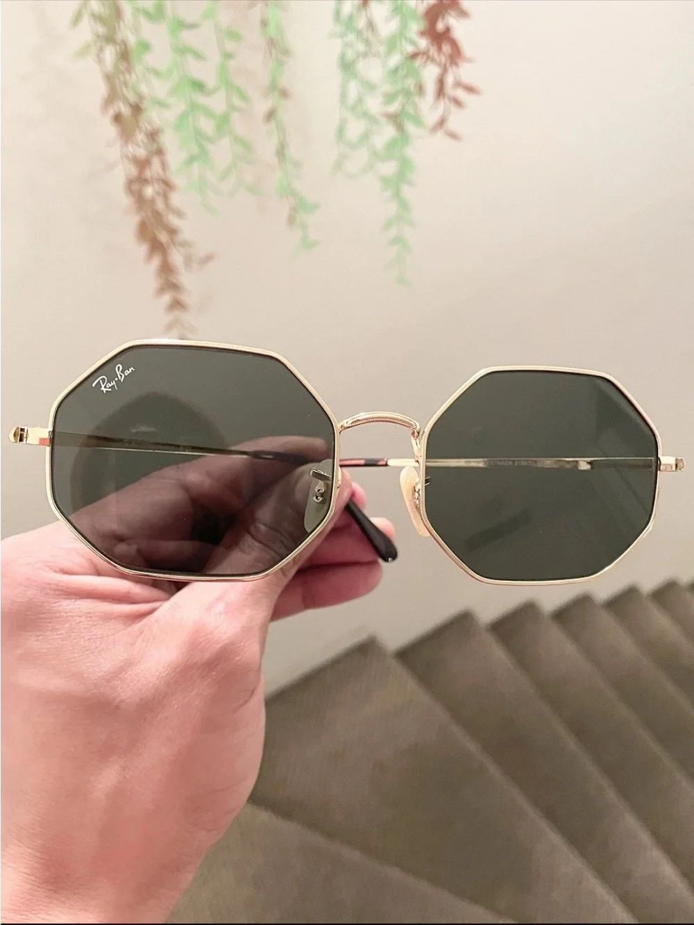 Ray-Ban Gold Frame Sunglasses with Dark Green Lenses